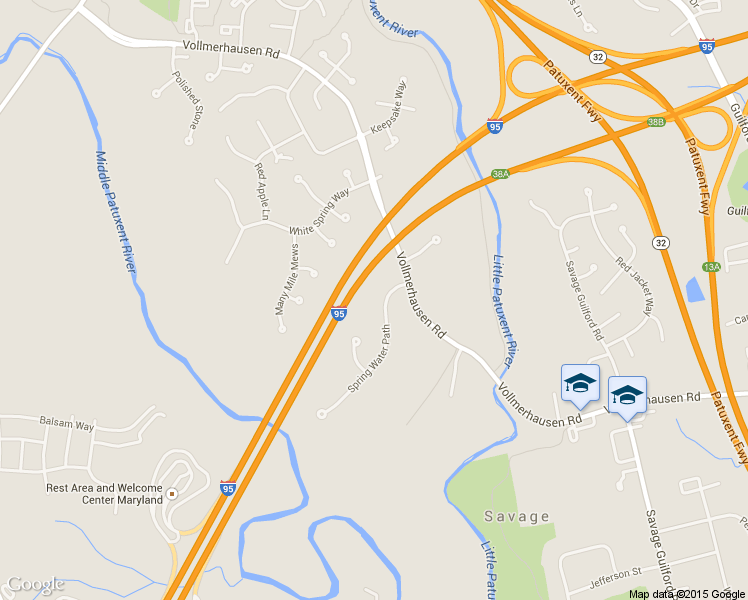 map of restaurants, bars, coffee shops, grocery stores, and more near 9324 Spring Water Path in Jessup