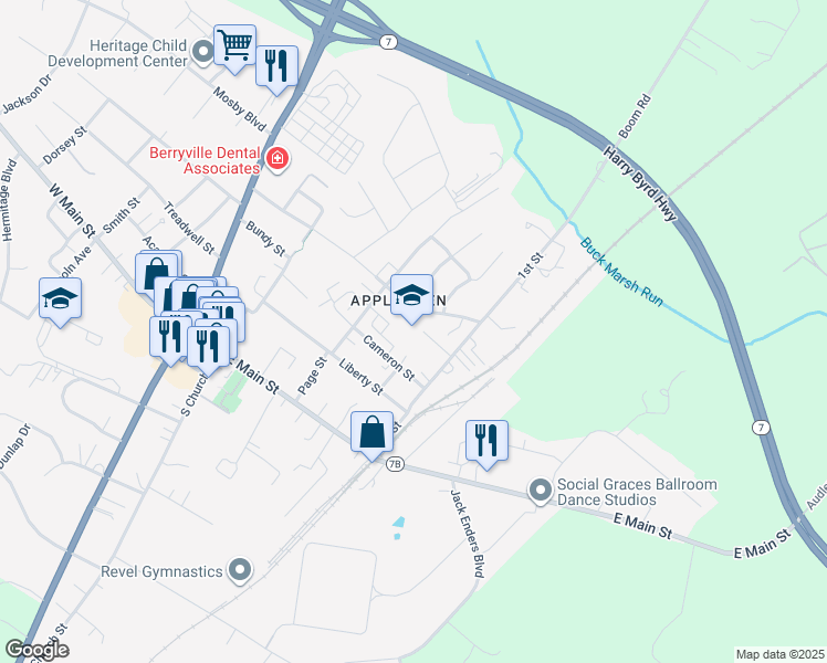 map of restaurants, bars, coffee shops, grocery stores, and more near in Berryville