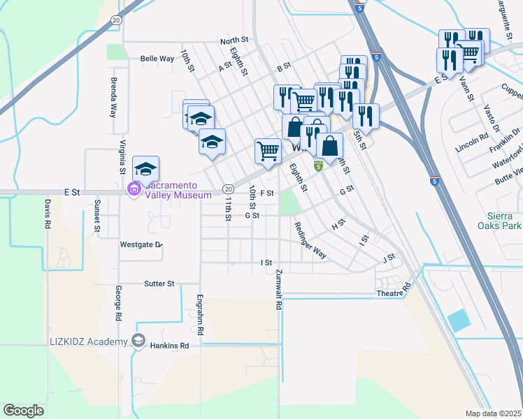 map of restaurants, bars, coffee shops, grocery stores, and more near 970 G Street in Williams