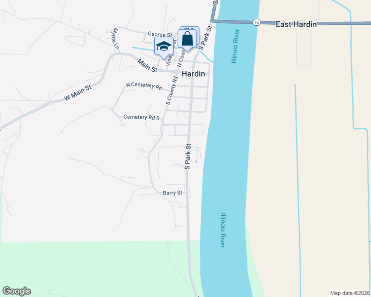 map of restaurants, bars, coffee shops, grocery stores, and more near 702 County Highway 1 in Hardin
