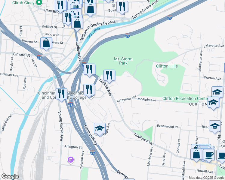 map of restaurants, bars, coffee shops, grocery stores, and more near 932 Ludlow Avenue in Cincinnati