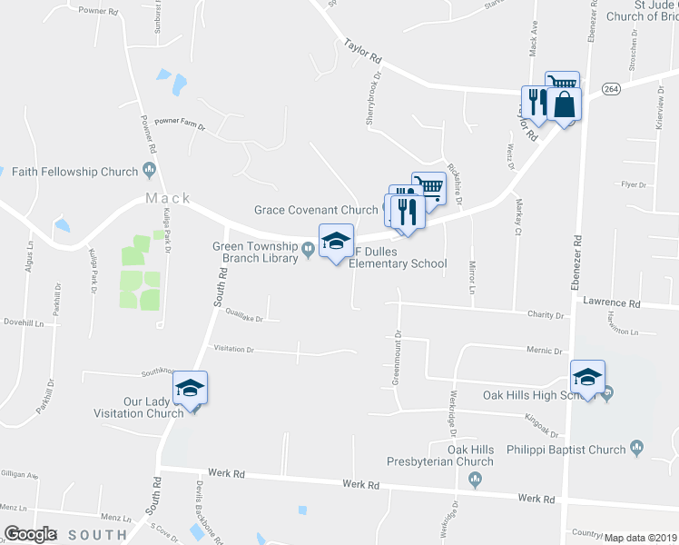 map of restaurants, bars, coffee shops, grocery stores, and more near 6481 Bridgetown Road in Cincinnati