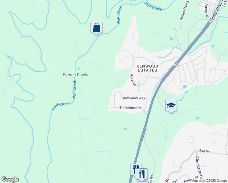 map of restaurants, bars, coffee shops, grocery stores, and more near 10265 Dalewood Way in Grass Valley
