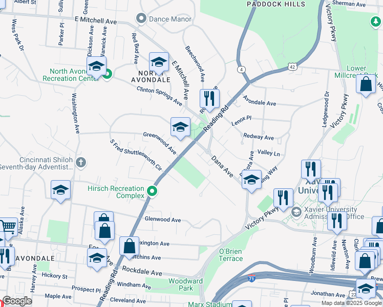 map of restaurants, bars, coffee shops, grocery stores, and more near 914 Burton Avenue in Cincinnati