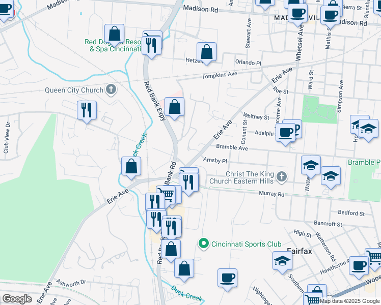 map of restaurants, bars, coffee shops, grocery stores, and more near in Cincinnati