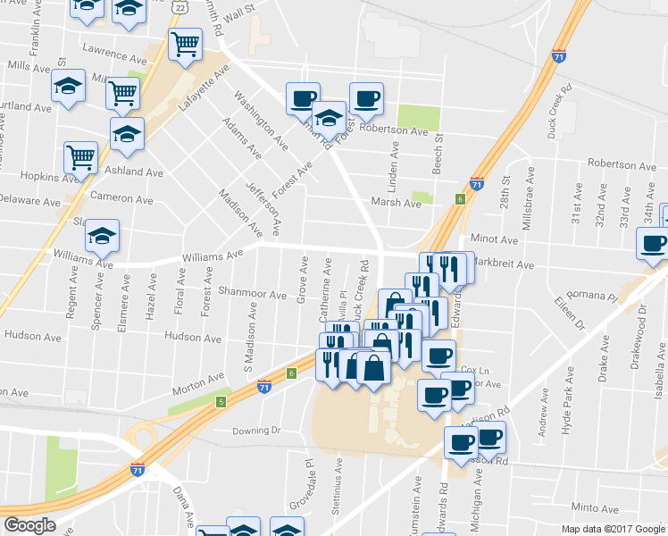 map of restaurants, bars, coffee shops, grocery stores, and more near 4022 Catherine Avenue in Cincinnati