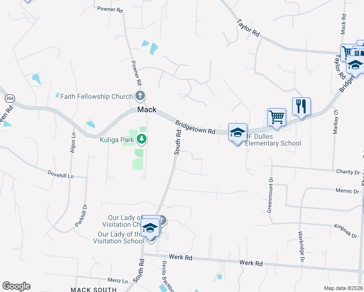 map of restaurants, bars, coffee shops, grocery stores, and more near 3398 South Road in Cincinnati