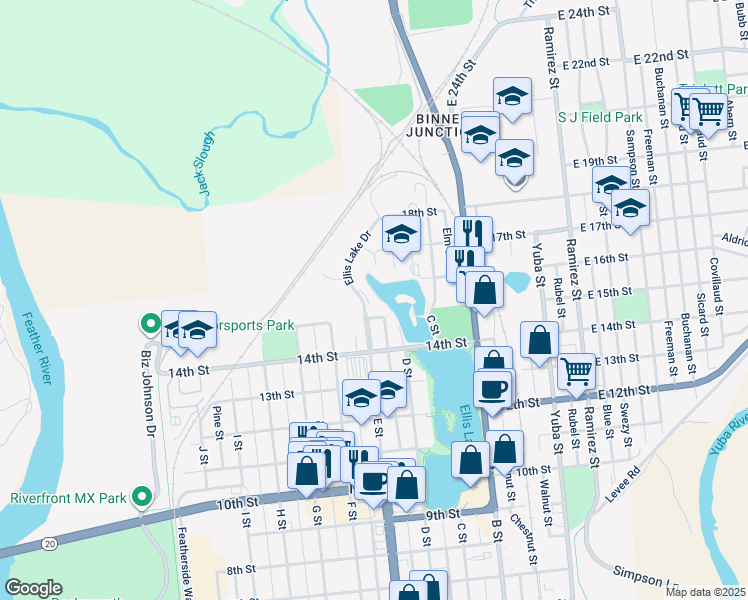 map of restaurants, bars, coffee shops, grocery stores, and more near 1498 High Street in Marysville