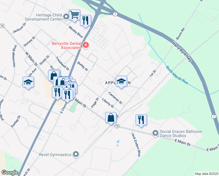 map of restaurants, bars, coffee shops, grocery stores, and more near 950 Wickliffe Road in Berryville