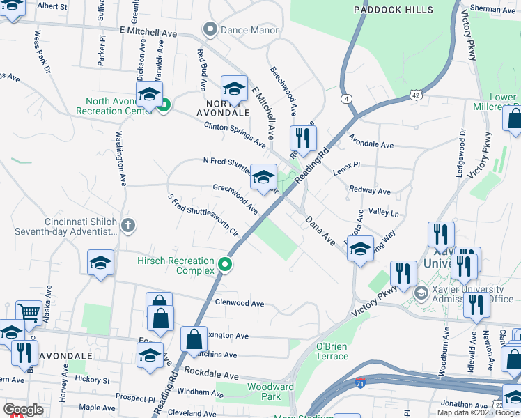 map of restaurants, bars, coffee shops, grocery stores, and more near in Cincinnati