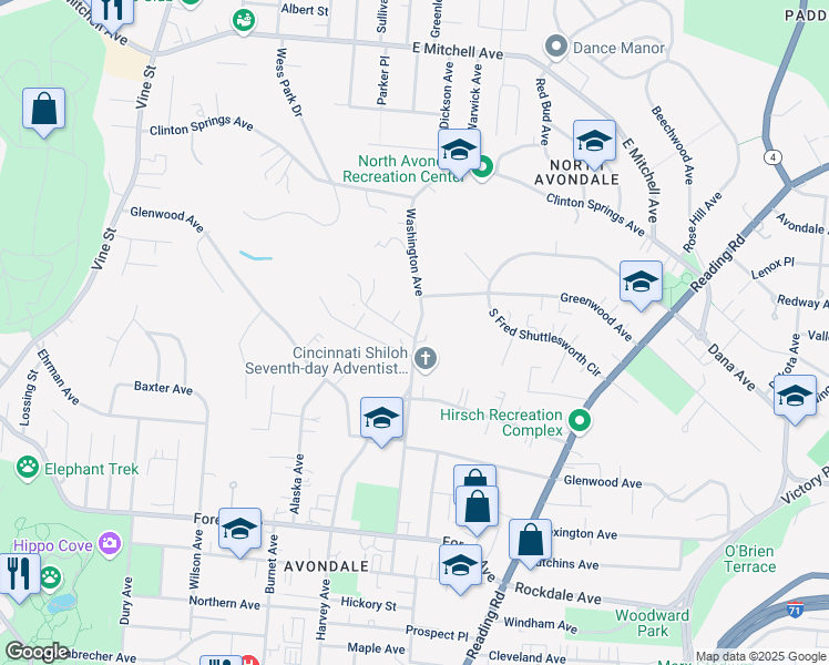 map of restaurants, bars, coffee shops, grocery stores, and more near 549 Camden Avenue in Cincinnati