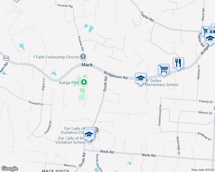 map of restaurants, bars, coffee shops, grocery stores, and more near 3398 South Road in Cincinnati