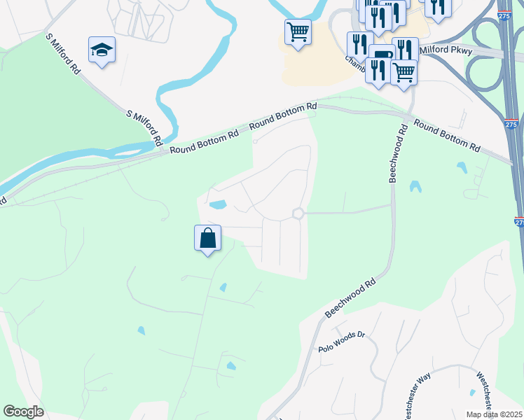 map of restaurants, bars, coffee shops, grocery stores, and more near 5198 Center View Drive in Milford