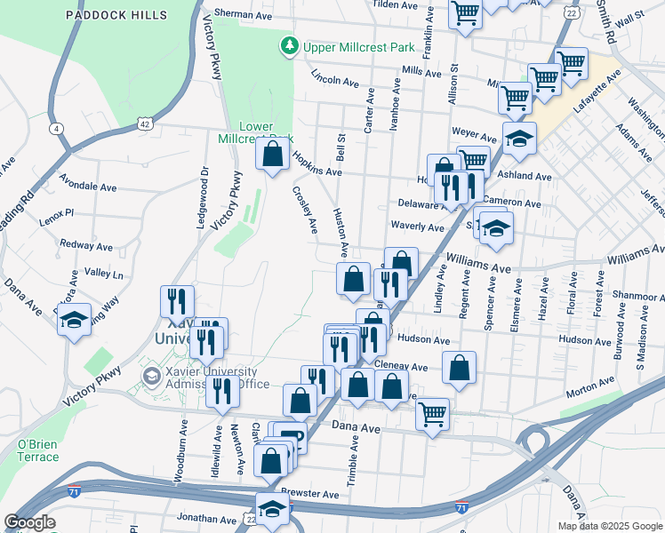 map of restaurants, bars, coffee shops, grocery stores, and more near 1819 Mentor Avenue in Cincinnati