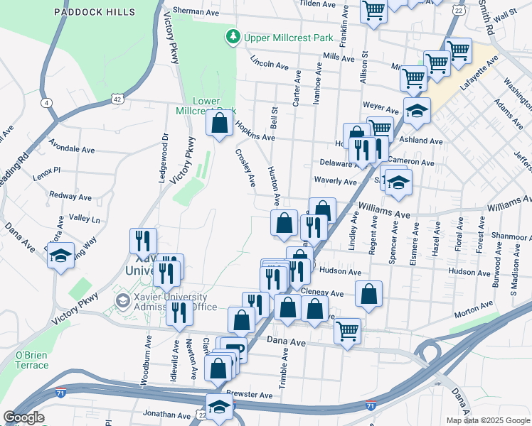 map of restaurants, bars, coffee shops, grocery stores, and more near 1775 Mentor Avenue in Norwood