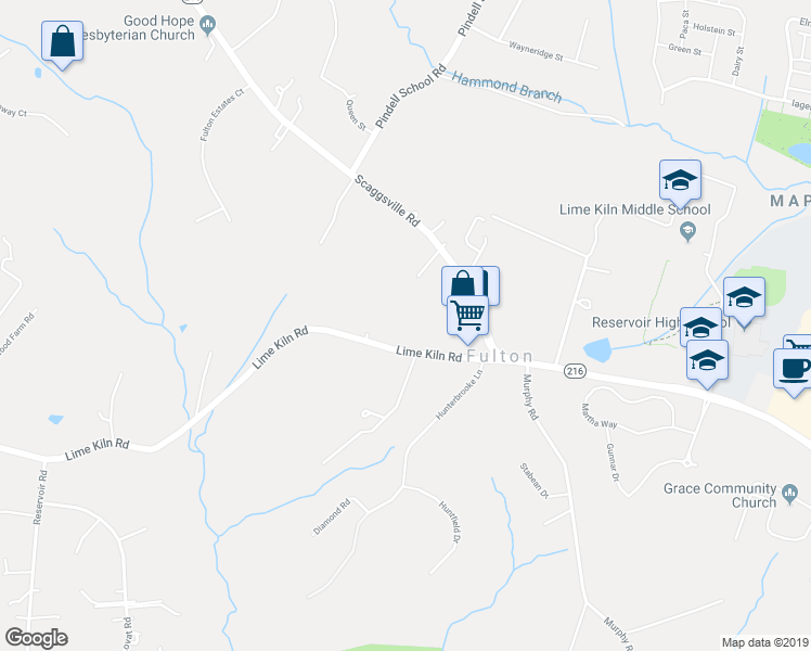 map of restaurants, bars, coffee shops, grocery stores, and more near 11920 Lime Kiln Road in Fulton
