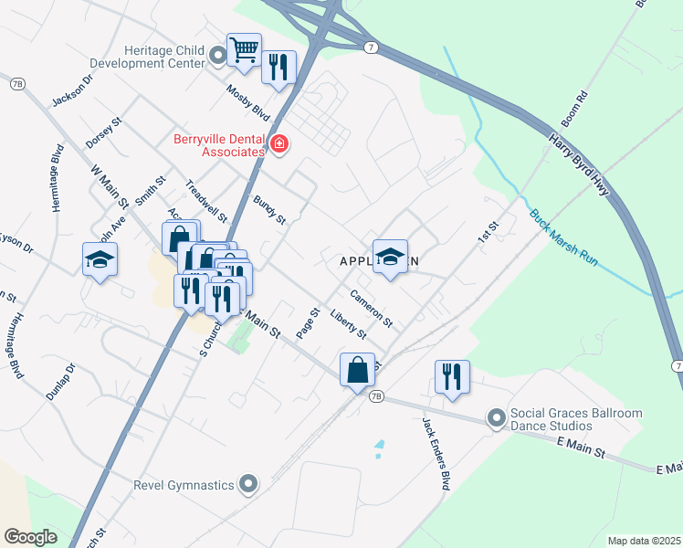 map of restaurants, bars, coffee shops, grocery stores, and more near 362 Parshall Road in Berryville