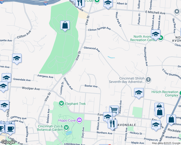 map of restaurants, bars, coffee shops, grocery stores, and more near 3732 Norwich Lane in Cincinnati