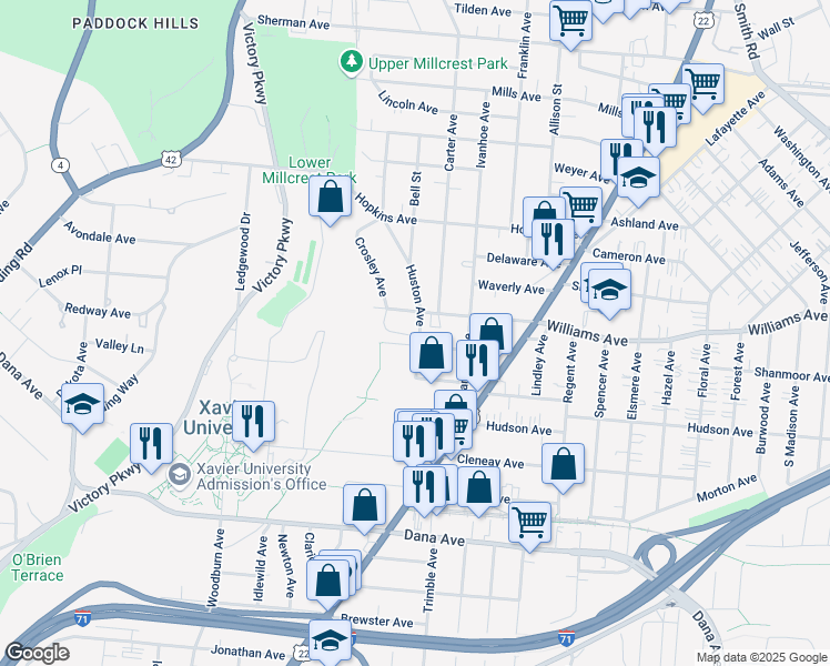 map of restaurants, bars, coffee shops, grocery stores, and more near 1819 Mentor Avenue in Cincinnati