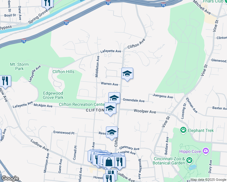 map of restaurants, bars, coffee shops, grocery stores, and more near 3767 Clifton Avenue in Cincinnati