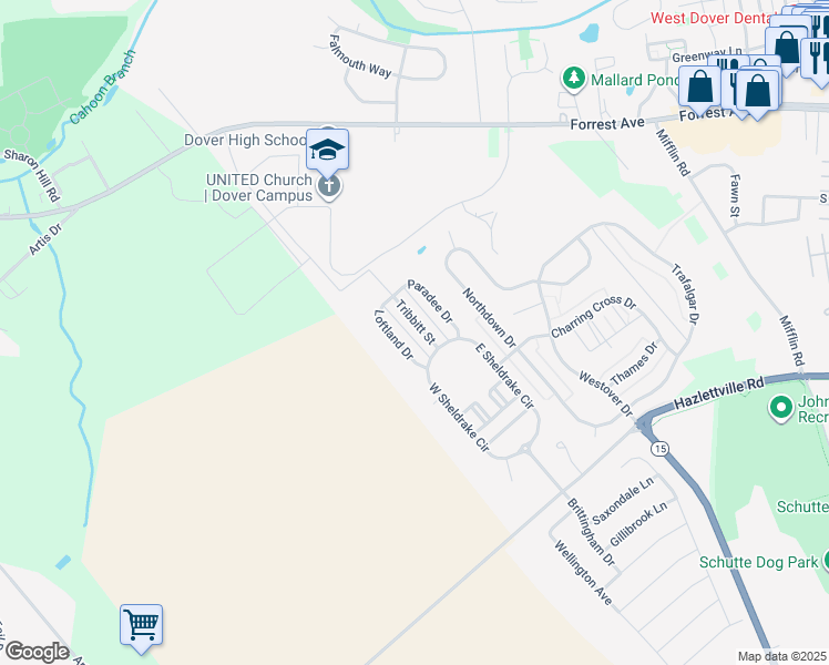 map of restaurants, bars, coffee shops, grocery stores, and more near 359 Tribbitt in Dover