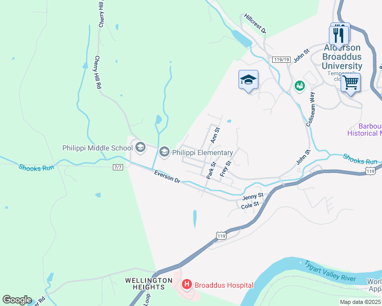 map of restaurants, bars, coffee shops, grocery stores, and more near 49 Dyer Avenue in Philippi