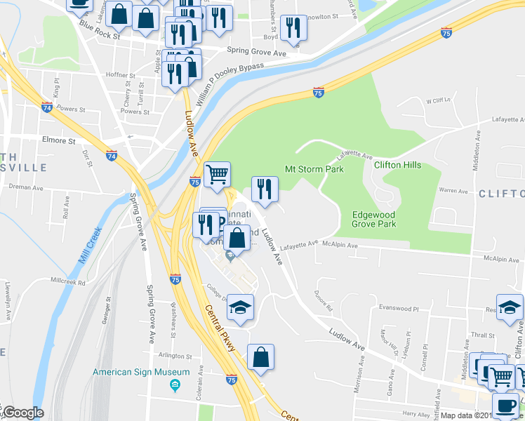 map of restaurants, bars, coffee shops, grocery stores, and more near 854 Rue De La Paix in Cincinnati