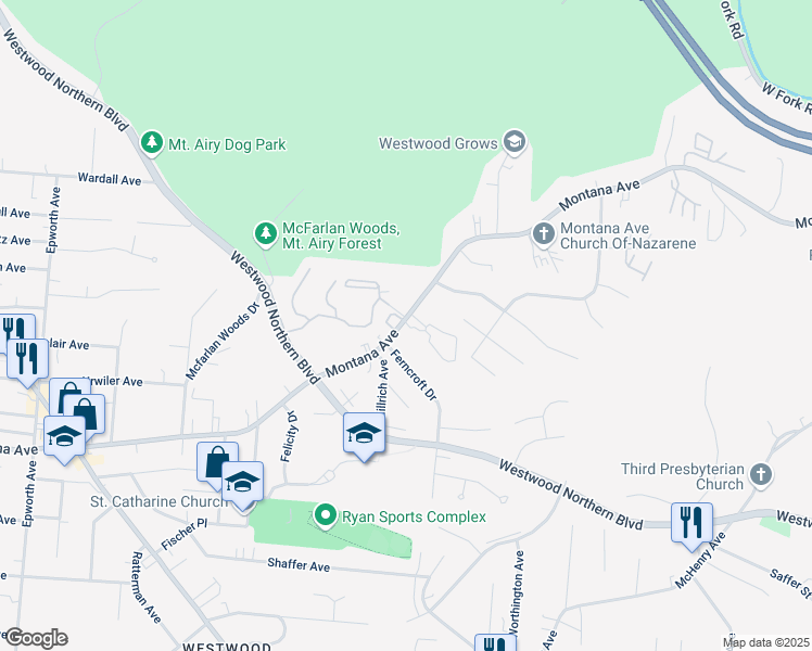 map of restaurants, bars, coffee shops, grocery stores, and more near in Cincinnati