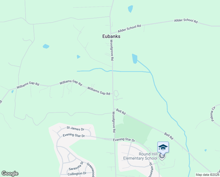 map of restaurants, bars, coffee shops, grocery stores, and more near 16819 Woodgrove Road in Round Hill