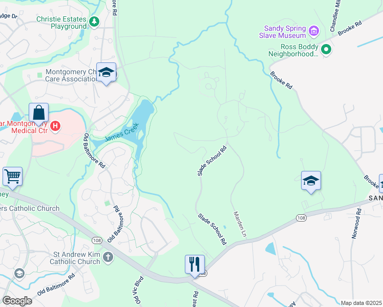 map of restaurants, bars, coffee shops, grocery stores, and more near Poplar View Lane in Olney