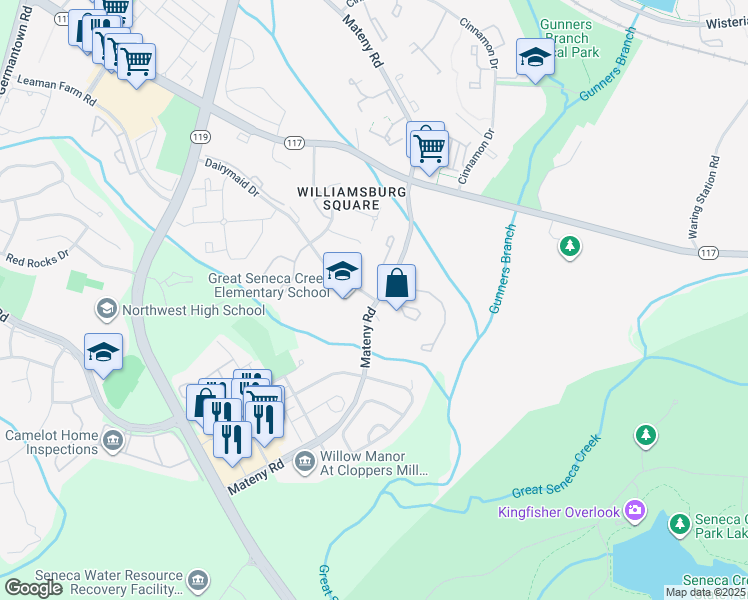 map of restaurants, bars, coffee shops, grocery stores, and more near 13010 Dairymaid Drive in Germantown