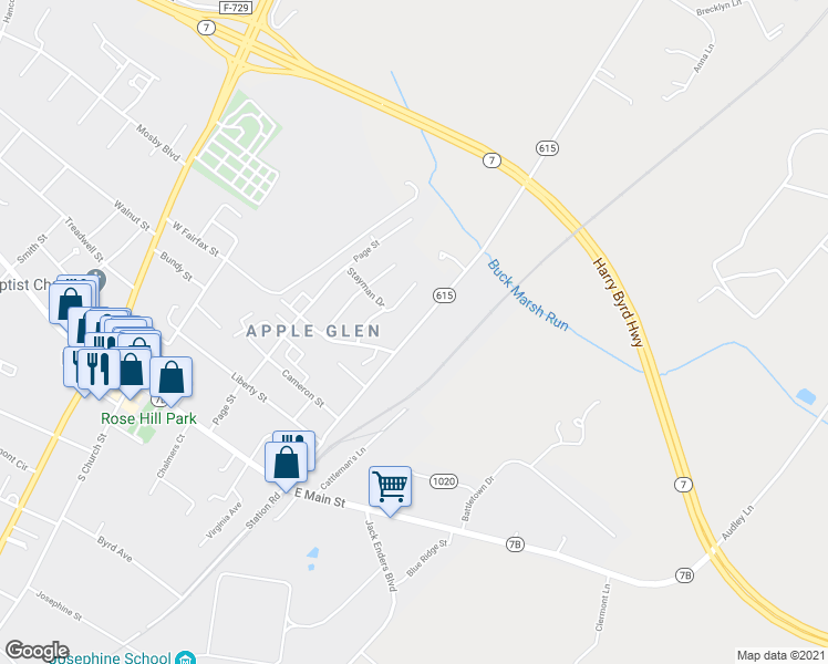 map of restaurants, bars, coffee shops, grocery stores, and more near 337 1st Street in Berryville