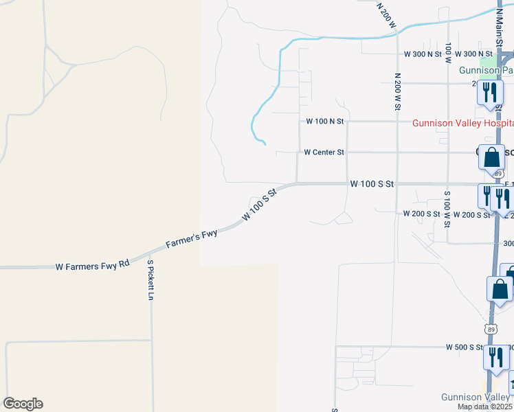 map of restaurants, bars, coffee shops, grocery stores, and more near Farmers Fwy in Gunnison