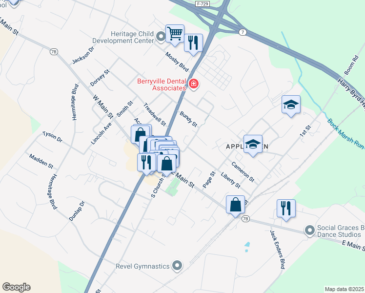 map of restaurants, bars, coffee shops, grocery stores, and more near 6 Lloyds Lane in Berryville
