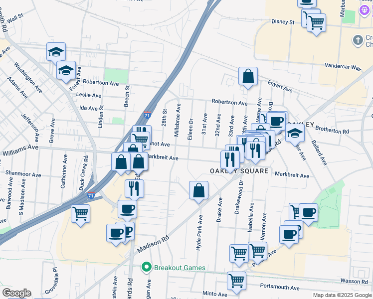 map of restaurants, bars, coffee shops, grocery stores, and more near 4101 Eileen Drive in Cincinnati