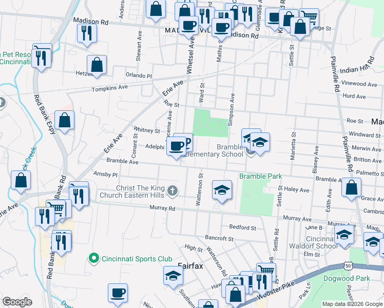 map of restaurants, bars, coffee shops, grocery stores, and more near 4339 Normandy Avenue in Cincinnati