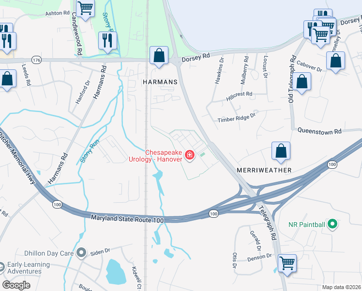 map of restaurants, bars, coffee shops, grocery stores, and more near Bayberry Lane in Hanover