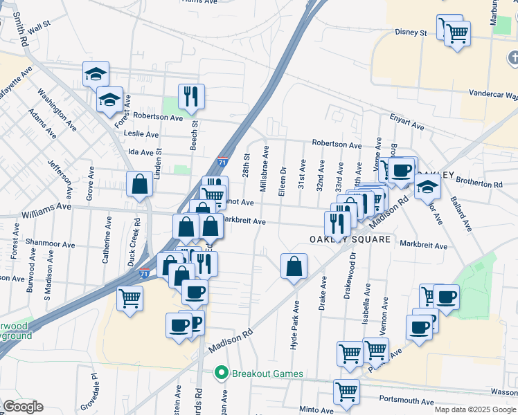 map of restaurants, bars, coffee shops, grocery stores, and more near 2756 Minot Avenue in Cincinnati