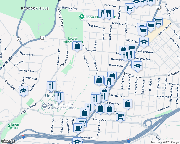 map of restaurants, bars, coffee shops, grocery stores, and more near 4003 Crosley Avenue in Cincinnati
