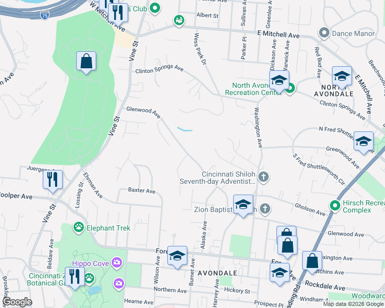map of restaurants, bars, coffee shops, grocery stores, and more near 308 Glenwood Avenue in Cincinnati