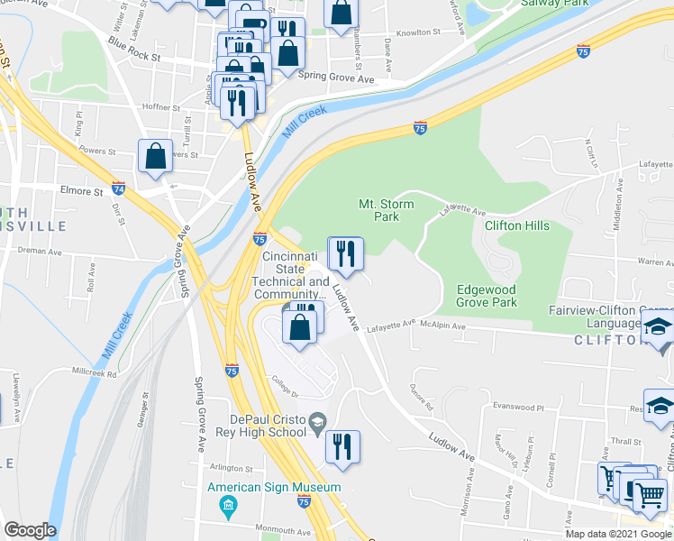 map of restaurants, bars, coffee shops, grocery stores, and more near 974 Ludlow Avenue in Cincinnati