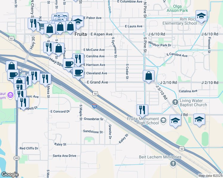 map of restaurants, bars, coffee shops, grocery stores, and more near 836 East Grand Avenue in Fruita