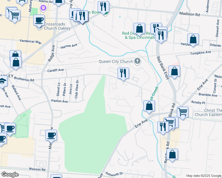 map of restaurants, bars, coffee shops, grocery stores, and more near 4023 Leesburg Lane in Cincinnati