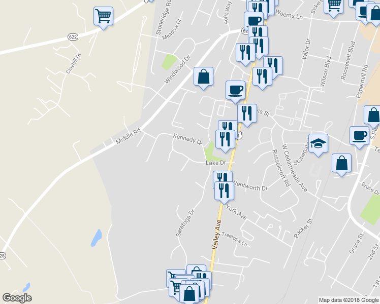 map of restaurants, bars, coffee shops, grocery stores, and more near 704 Lake Drive in Winchester