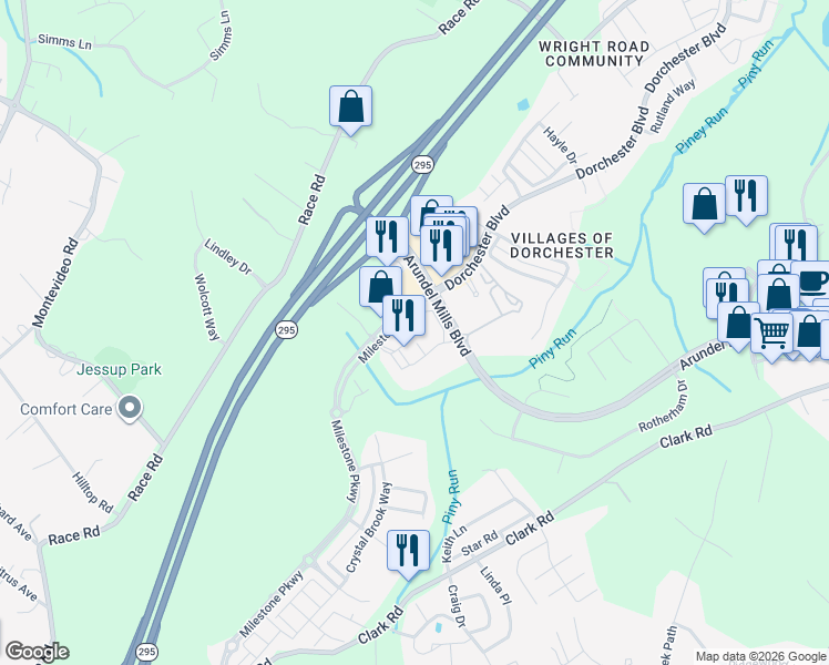 map of restaurants, bars, coffee shops, grocery stores, and more near 7787 Arundel Mills Boulevard in Hanover