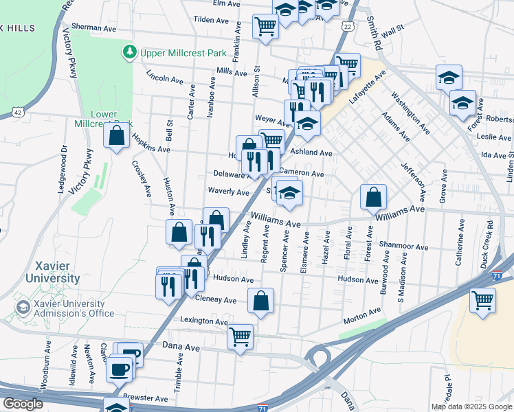 map of restaurants, bars, coffee shops, grocery stores, and more near 4019 Montgomery Road in Cincinnati