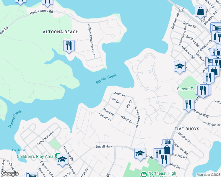 map of restaurants, bars, coffee shops, grocery stores, and more near 7598 Beach Drive in Pasadena