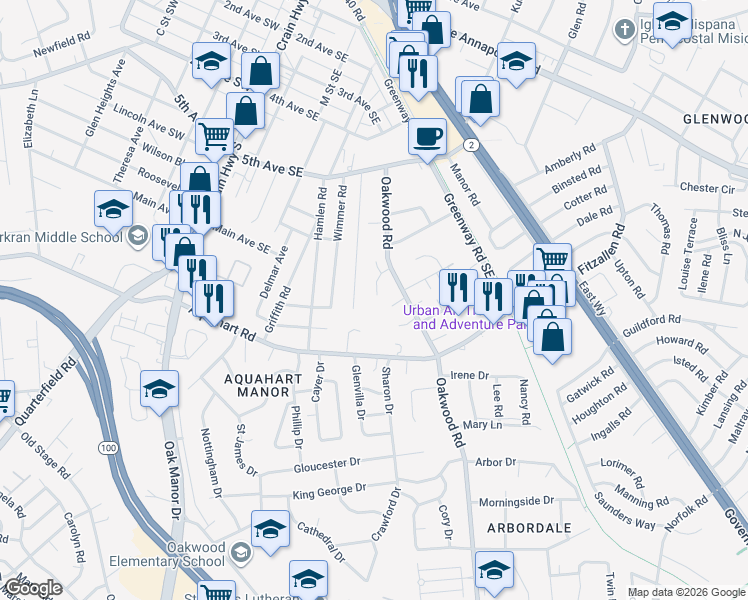 map of restaurants, bars, coffee shops, grocery stores, and more near 307 Nicole Lane in Glen Burnie