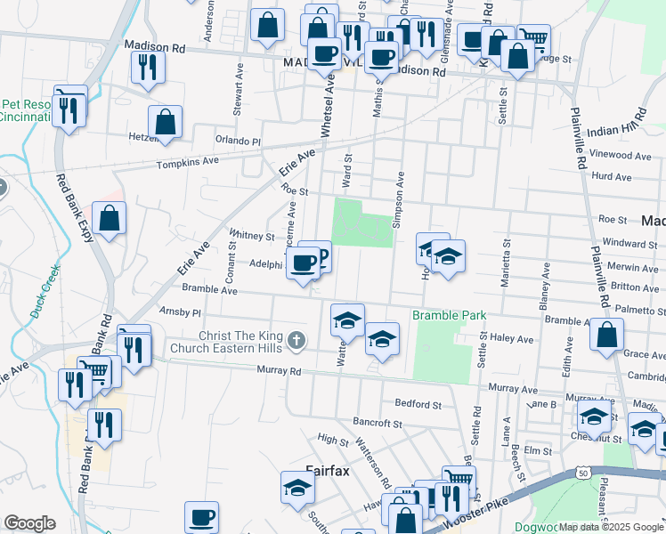 map of restaurants, bars, coffee shops, grocery stores, and more near 4339 Normandy Avenue in Cincinnati