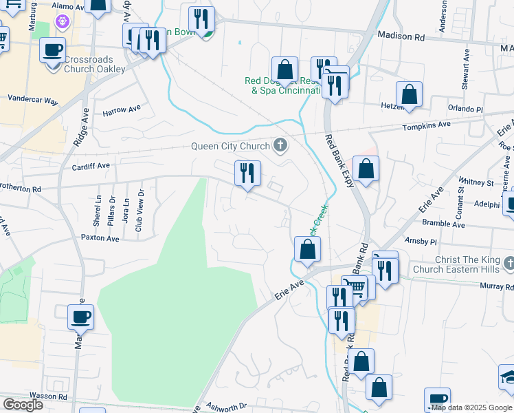 map of restaurants, bars, coffee shops, grocery stores, and more near 3815 Brotherton Road in Cincinnati